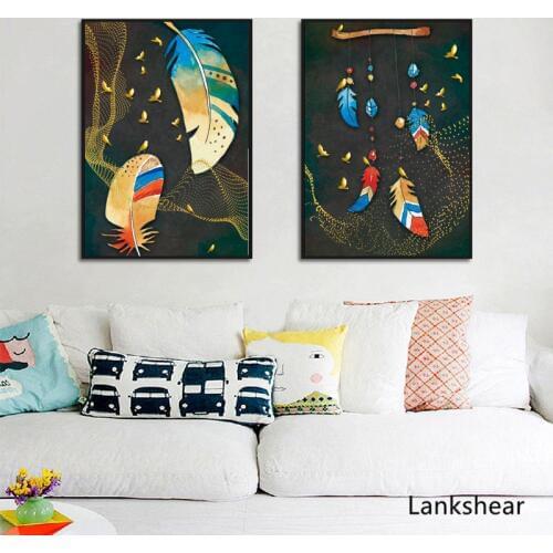 Watercolor Line Feather Wall Art Canvas Painting Nordic Posters And Prints Wall Pictures For Living Room Home Decoration
