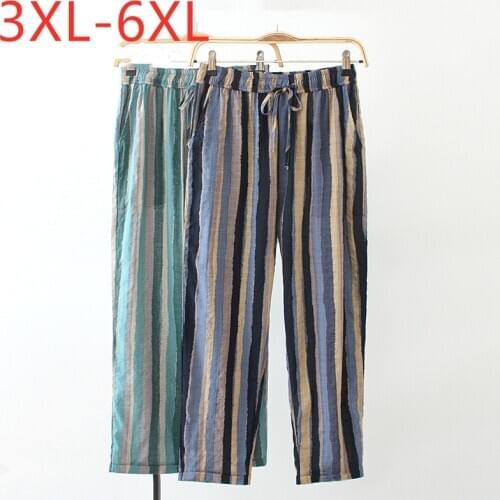 New 2021 summer plus size long pants for women large loose casual cotton green black stripe trousers belt 3XL 4XL 5XL 6XL