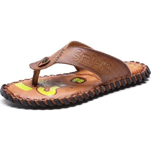 New Mens Summer Beach Leather Soft Slippers Men Casual Flip Flip