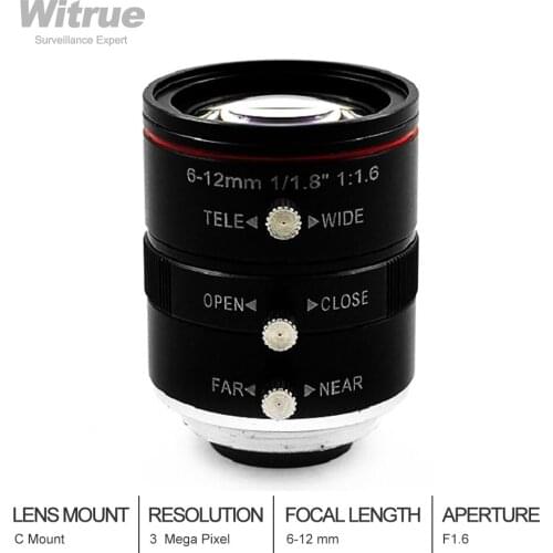 Witrue HD CCTV Camera lens Varifocal 6-12mm 3MP 1/1.8' F1.6 Industrial Vision LENS Manual Zoom Focus C Mount for Security Camer