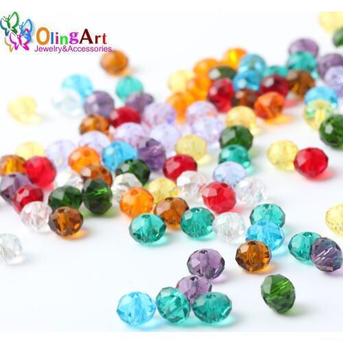 OlingArt 200Pcs 4mm AAA Glass Crystal Beads Multicolor mixed Faceted Spacer bead DIY Bracelet choker necklace jewelry making