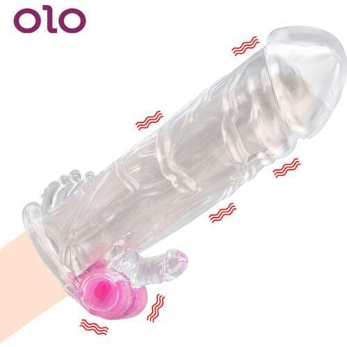 OLO Reusable Condom Penis Sleeve Vibrator G-spot Cock Sleeve Penis Rings Delayed Ejaculation Sex Toys For Men Adults Products
