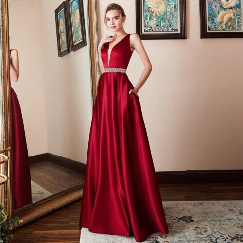 Dresses Woman Party Night Beading A-LINE Evening Dresses Long Evening Gowns for Women with Pocket