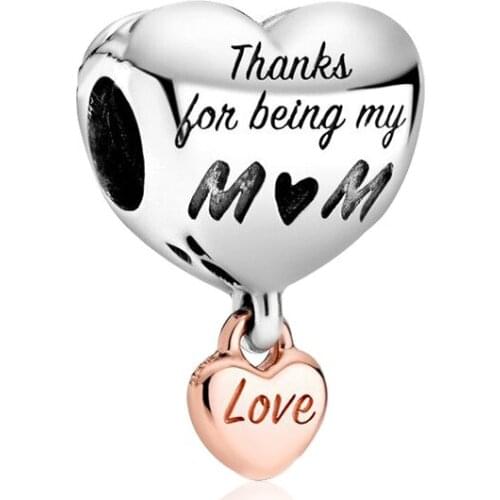 Rose Love Heart Pendant Fit Original Pandora Charms Bracelet Letters Thanks hon being my MOM Beads DIY Jewelry for Women Bangles
