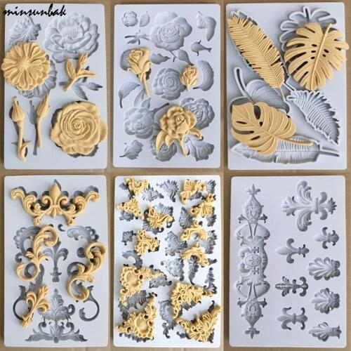 Minsunbak Rose Leaf Silicone Flower Fondant Cake Mold Sugarcraft 3D European Relief Chocolate Biscuit Mould