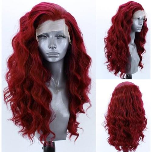 RONGDUOYI High Temperature Fiber Hair Synthetic Lace Front Wig Long Body Wave Front Lace Red Wigs for Women with Side Part