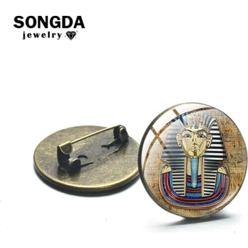 SONGDA Ancient Egyptian Sphinx Brooches Women The Eye Of Horus Ankh Cross Scarab Pattern Glass Lapel Pin Badge Art Souvenir Gift