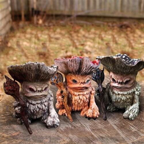 Resin Figurine Sculpture Mushroom Monster Wizard Toy Fairy Tale Elf Garden Ornamation Desk Decor Birthday Gift Car Ornaments
