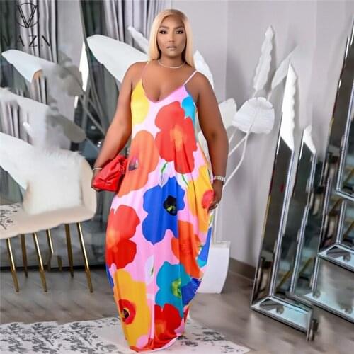 VAZN 2021 Plus Size Spaghetti Strap Vintage Sleeveless Dress Casual Young Chiffon Slim Young Women Maxi Dress