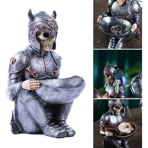 Viking Ornament Skull Pattern Resin Skull Candle Holder Key Jewelry Storage Rack for Halloween Props Home Ornament