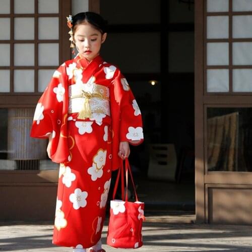 Japan Girl Dress Kid Baby Girls Outfits Clothes Kimono Robe Japanese Traditional Costume Girls Stage Performance Clothing 11506
