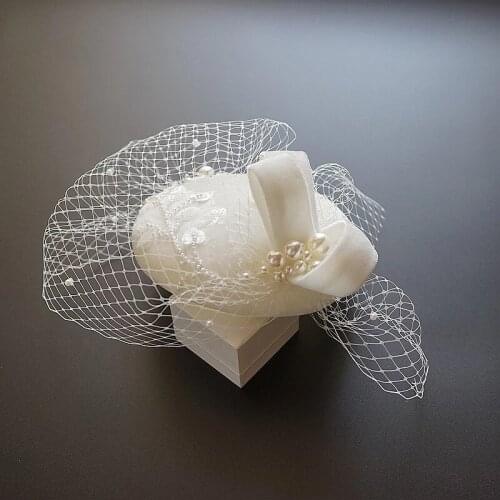 Pearls Hat Hair Clip Beaded Suede Headwear Sinamay Fascinators Bride Wedding Veil Fedora for Handmade Charming Bridal Hats 2021