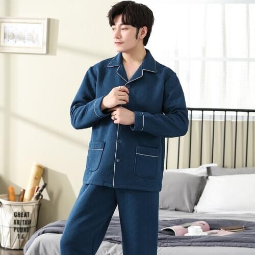Winter Cotton-Padded Pyjamas Air Cotton Interlayer Mens Pajamas Set Sleepwear Pyjama Suit Pijamas Fashion Cardigan Thin Quilted