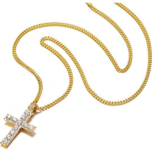 HIP Hop 1Pc Classic cross with rhinestone pendant Golden silver necklace Bling For Men Jewelry Dropshiping