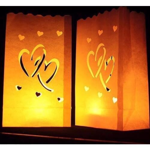 10Pcs Tea Light Holder Luminaria Heart Paper Lantern Candle Bag For Christmas Party Favors And Gifts Outdoor Wedding Decoration