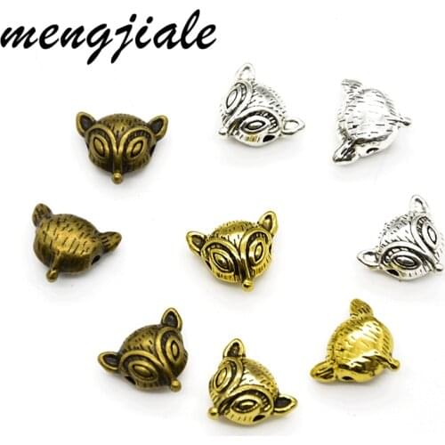 10pcs Three Color Fox Head Spacer Loose Beads Zinc Alloy Metal Animal Charms For DIY Bracelet Jewelry Accessories Making 13*11mm