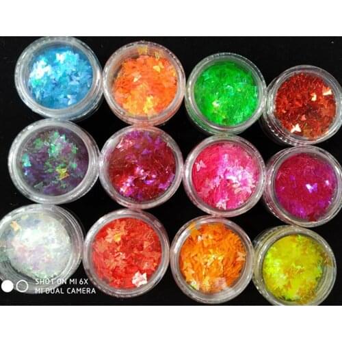 12 Color Ultra-Thin Symphony Butterfly Glitter Nails Sequins 12 Piece TRANSLUCENT Butterfly Sequin Rainbow Butterfly Glitter