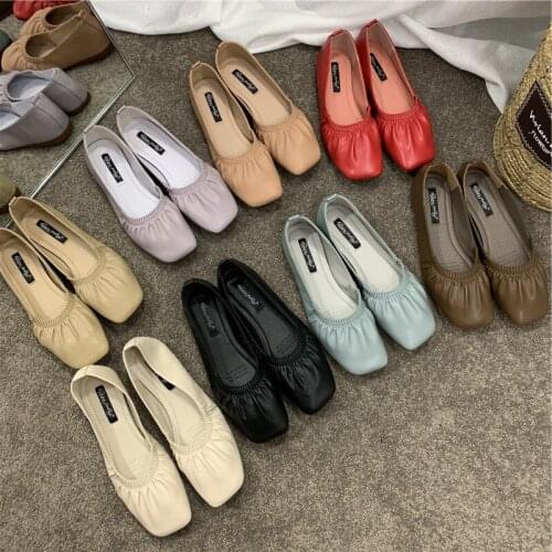 2021 Retro Square toe elastic grandma shoes women sneakers loafers woman flats candy color soft bottom moccasins femme ballerina