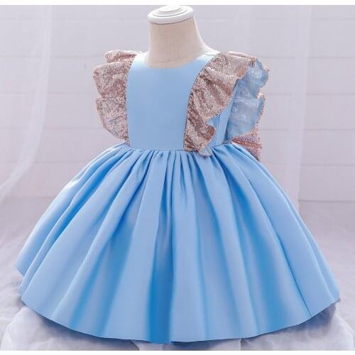 2021 New Party Dress Girl’s Summer Vest Style Dress Fashion Solid Color Sequin Bow Backless A-line Princess Dress