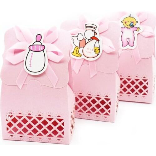 3.5x6.5x10.5cm) Pink/blue baby bottle paper candy box first birthday kids party favor gift package box party diy decoraion
