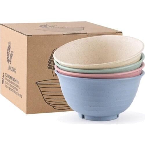 4pcs/set Wheat Straw Food Bowls Wheat Straw Fiber Lightweight Bowl Sets 4 - Dishwasher & Microwave Safe - for Children Rice Sou