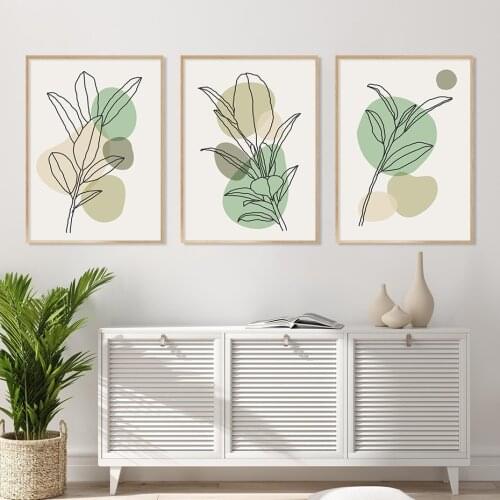 Abstract Leaves Geometry Green Nordic Posters Canvas Painting Wall Art Print Picture for Living Room Interior Home Decoration