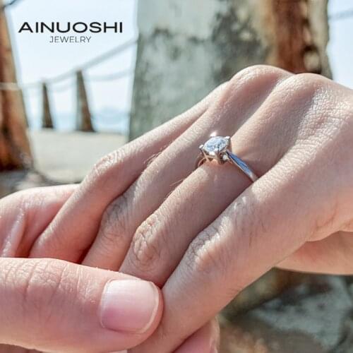 AINUOSHI Real 0.5 Carat Moissanite Diamond Rings 100% 925 Sterling Silver Engagement Wedding Rings for Women Jewelry anillo Gift