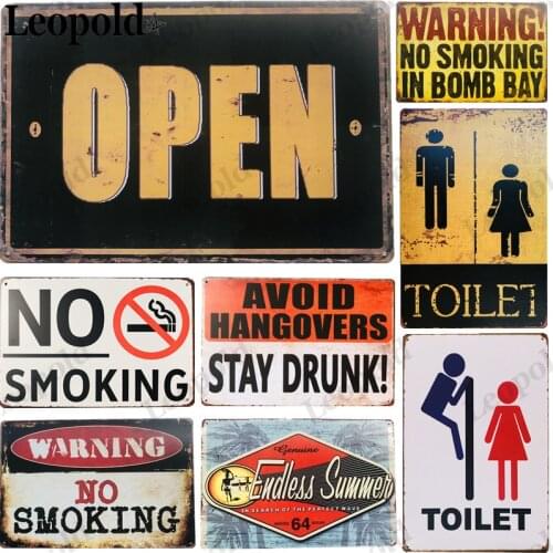 Free Wifi Metal Poster Open Stop Toilet Tin Plate Warning No Smoking Vintage Plaque Bar Garage Home Wall Decoration