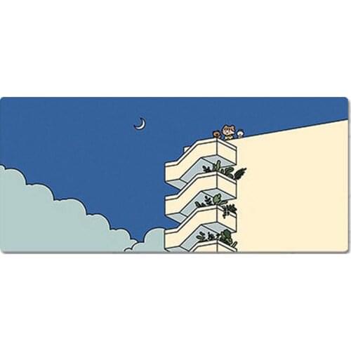 90x40cm 35.43x15.74 Inch Large XXL Cute High-definition Cartoon Rooftop Pattern Table Mat Non-slip Mouse Pad