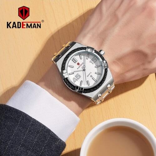 KADEMAN Mens Watches Top Luxury Brand Waterproof Sport Wrist Watch Date Displa Quartz Military Genuine Leather Relogio Masculino