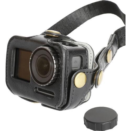 PU Leather Case Frame for DJI with Silicone Lens Cap Neck/Waist Strap Accessories for DJI Osmo Action Sport Camera Cover Mount