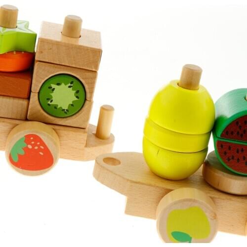 Wooden Stacking Train Push Pull Toy Geometric Shape Stacker Set Stacking Train Toddler Toy Geometric Recognition Puzzle Toy