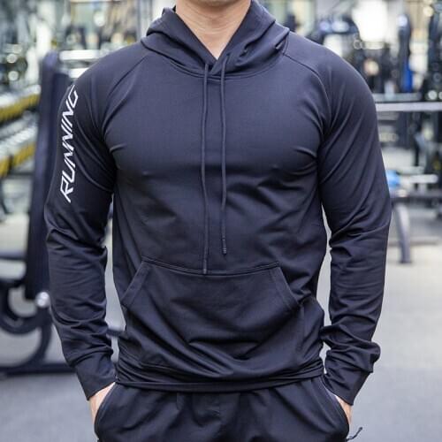 Spring Autumn Mens hooded Running Long Sleeve shirts Outdoor Sports elastic Hoodies Jogging Sportswear Gym Sweatshirts Fitness