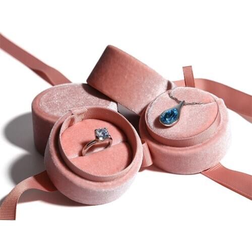 Delicate Handmade vintage velvet pendant necklace boxes gift box pink ribbon storage ring boxes jewelry packaging high-quality