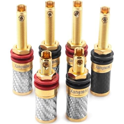 Carbon Fiber Pure Copper Audio Terminals HIFI Gold-plated Binding Post Welding-free Tube Terminal - ( 4 Pcs )
