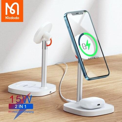 Mcdodo 2in1 Magnetic Wireless Charger Stand For iphone 11 12 Pro Max Air Pods Pro Watch 15WQi Fast Charging Wireless Charge Dock