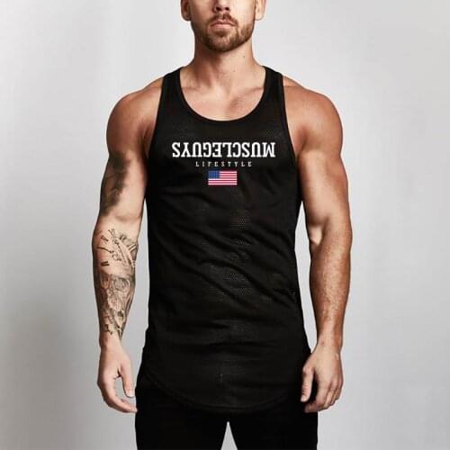 Tank Top Men Fitness Mens Singlets New Mesh Fashion Casual Sleeveless Shirts Clothing Bodybuilding Workout Gym Vest Fitness Men