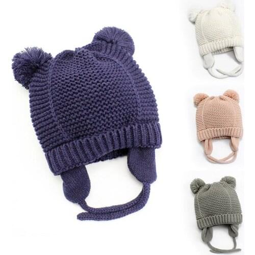 Cute Knitted Pompom Baby Hat Cap Thick Warm Baby Girl Boy Hat Beanie Winter Ear Warm Kids Hat Baby Bonnet Muts For Newborn