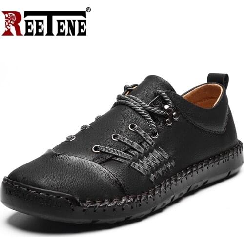 REETENE Men Leather Casual Shoes High Quality MenS Comfortable Loafers Handmade Shoes For Men Big Size 38-48 Driving Shoes Male