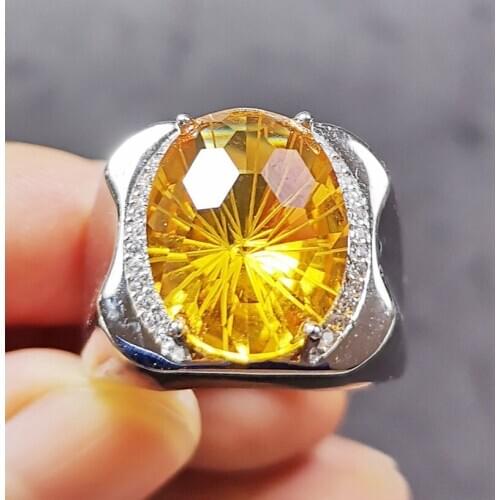 Per jewelry Men ring Free shipping Natural real citrine 925 sterling silver 12*16mm 11ct big gemstone F8042009