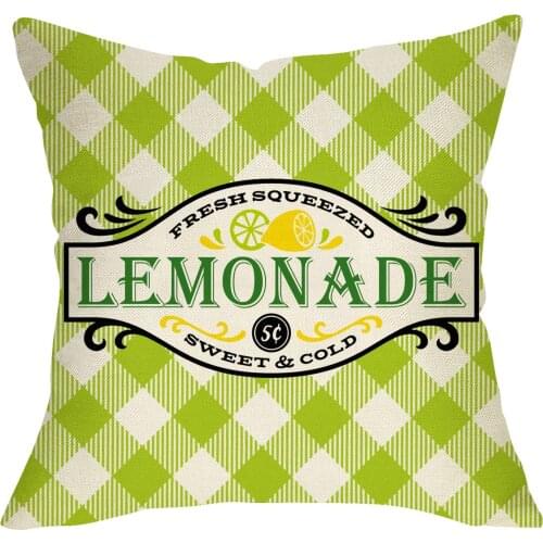 Softxpp Summer Lemon Decorative Throw Pillow Cover, Green Buffalo Plaid Check Fresh Squeezed Lemonade Cushion Case, Farmhouse