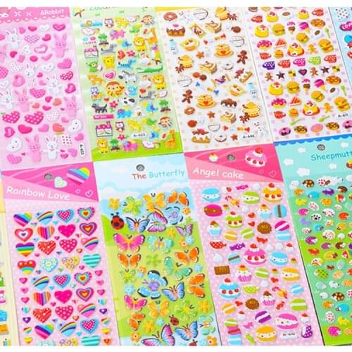 Random 5 Sheets/set Cute Animal Car Pattern DIY Bubble Stickers Toys PVC Cartoon Sticker Scrapbooking For Kids Gifts