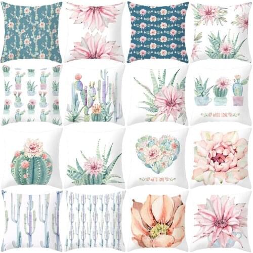 Pillowcase Single Sided Printed Washable Polyester Square Shape Plant Pattern Cushion Cover for Car Bed