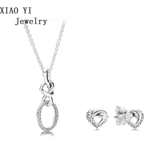 XIAOYI 2020 New 100% S925 Mothers Day love knot earrings necklace party fashion romantic gift fine jewelry Suitable female