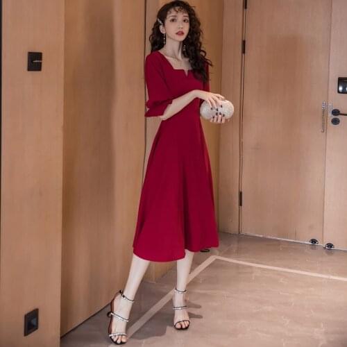 2021 Summer New High waist Short sleeve Women red dress Women Sexy Temperament midi dress Fashion Vacation Dresses sexy dress