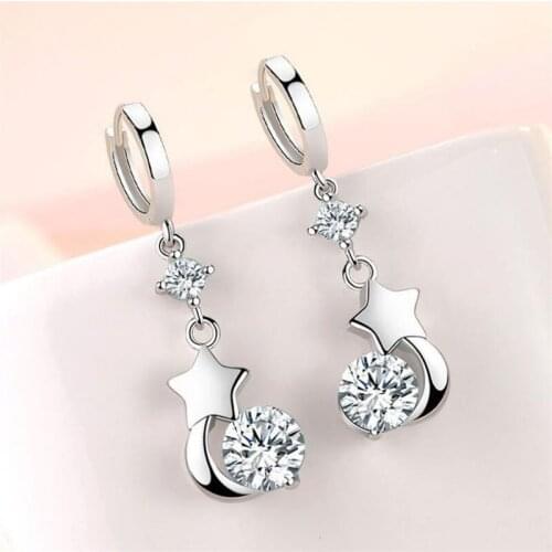 New Arrival Female Silver 925 Earrings For Women Jewelry Bright Zircon Blue Star Drop Earring Lady Party Accessories Princess