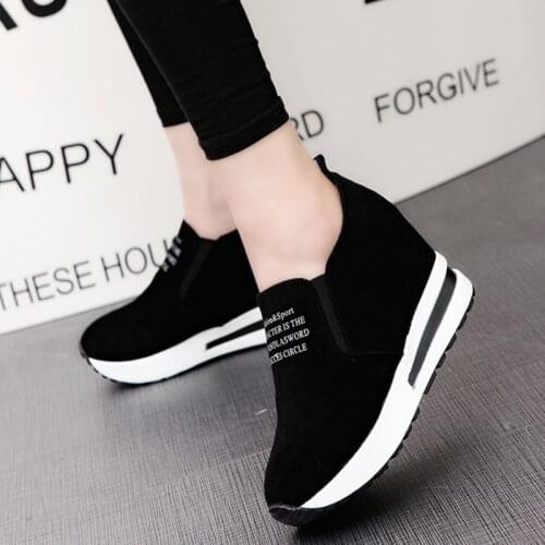 Autumn Black Women Shoes 8 Cm High Heel Slip On Sport Shoes Leisure Platform Shoes Ladies Red Single Shoes Soft Athletic Shoes