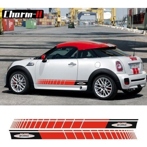 A Pair Black/Red side skirt Racing stripes graphics decal Sticker for MINI John Cooper Works S JCW R56 F56 Accessories