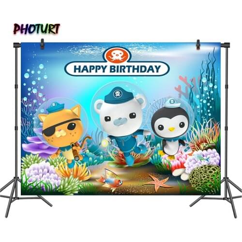 PHOTURT Octonauts Background Kids Birthday Photography Backdrop Seabed Rescue Team Coral Banner Polyester Vinyl Decorate Props