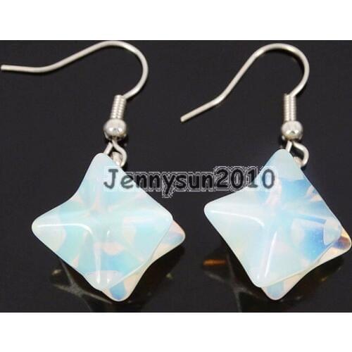 Natural White Opalite Gems Stone Merkaba Healing Reiki Chakra Pendant Silver Plated Hook Earrings Set 5 Pairs/Pack